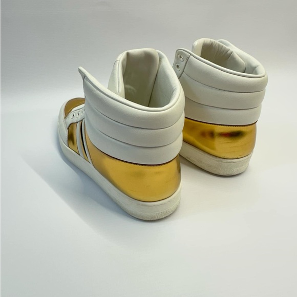 Gucci Men's White/Gold Contrast Padded Leather High-top Sneaker Gucci 8G - Picture 5 of 11